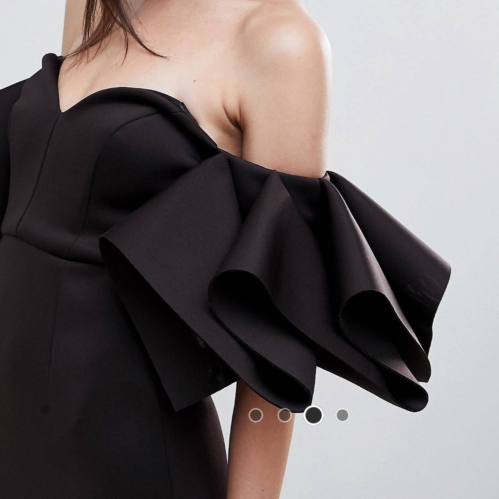 ASOS Black Off-Shoulder Ruffle Midi Dress - Picture 4 of 6